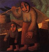 Kasimir Malevich The Woman and child Pick up the water pail oil on canvas